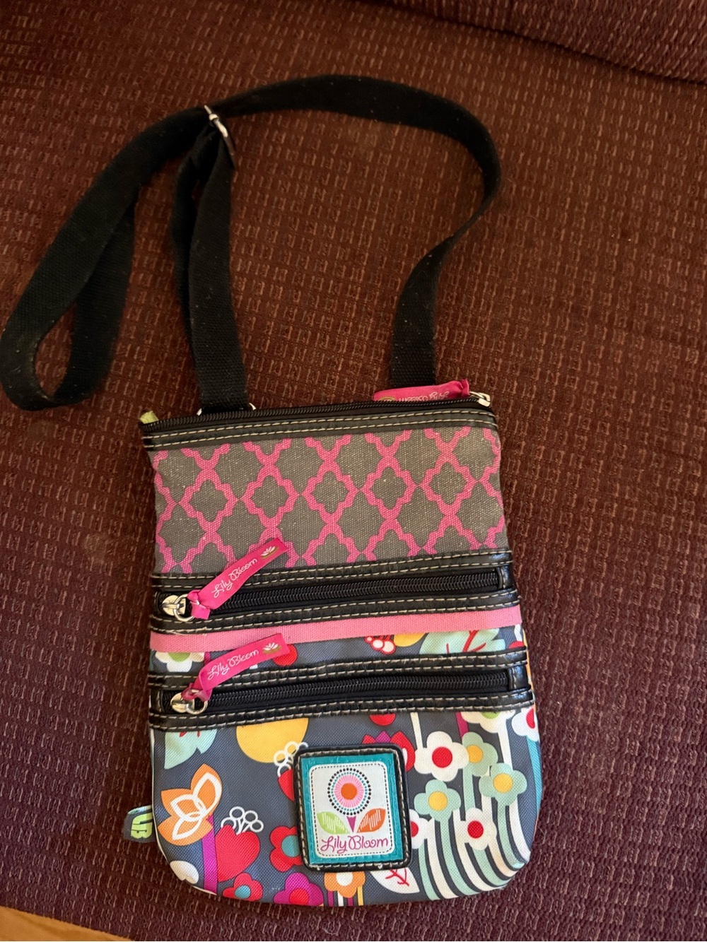 Lily Bloom Pink and Gray Patterned Floral Crossbody Bag